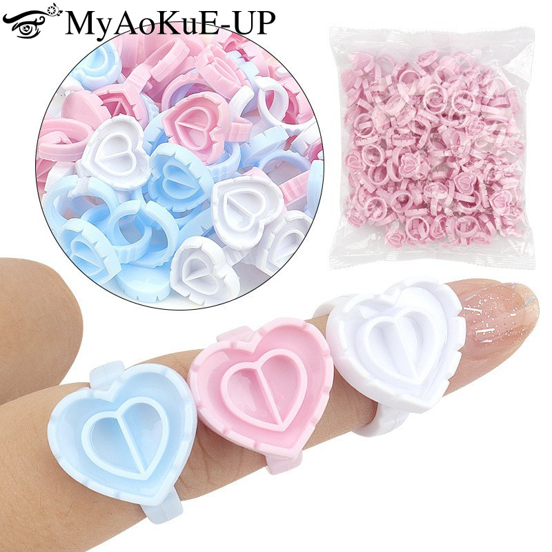 Eyelash Extension Volume Lashes - 100Pcs Disposable Glue Ring Holder Eyelash